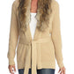 Michael Kors Women's Faux Fur Trim Cardigan Brown Size X-Small