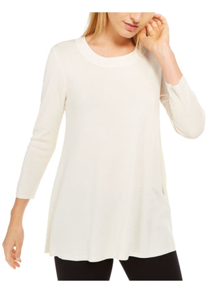 Anne Klein Women's Short Sleeve Jewel Neck Sweater White Size X-Large