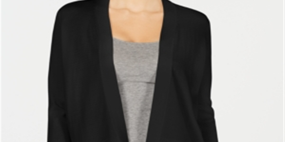 Charter Club Women's Textured Knit Open Cardigan Black Size Medium