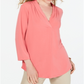 Charter Club Women's Pleat Neck 3/4 Sleeve Top Pink Size Petite L