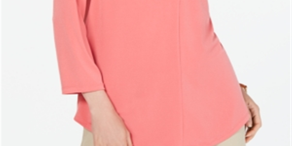 Charter Club Women's Pleat Neck 3/4 Sleeve Top Pink Size Petite L