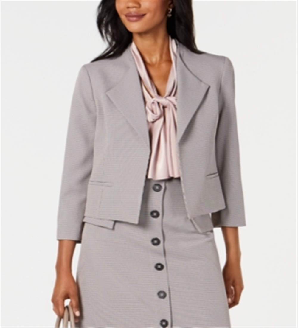 Nine West Women's Adobe Wide Lapel Houndstooth Jacket Rose Multi Size X-Large