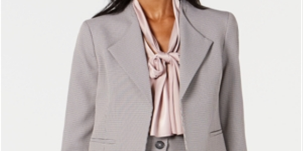 Nine West Women's Adobe Wide Lapel Houndstooth Jacket Rose Multi Size X-Large