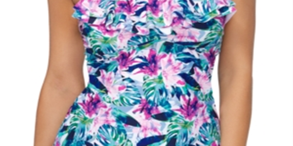 Island Escape Women's Printed Tankini Swim Top White