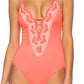 Becca by Rebecca Virtue Women's Delilah Plunge One Piece Swimsuit Pink Size Medium