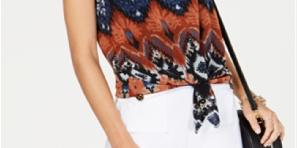 INC International Concepts Women's Tie Front Chiffon Top Brown Size Petite XL