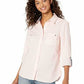 Tommy Hilfiger Women's Button Down Solid 3/4 Roll Tab Long Sleeve Top Pink Size Small