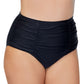 Raisins Curve Women's Stretch Ruched Front Lined Full Coverage Costa Swimsuit Bottom Black Size 14W