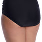 Raisins Curve Women's Stretch Ruched Front Lined Full Coverage Costa Swimsuit Bottom Black Size 14W