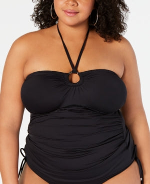 Michael Kors Women's Plus Ruched Halter Neck Tankini Black Size 18W