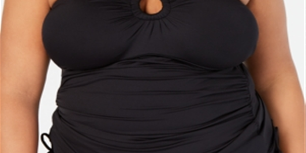 Michael Kors Women's Plus Ruched Halter Neck Tankini Black Size 18W