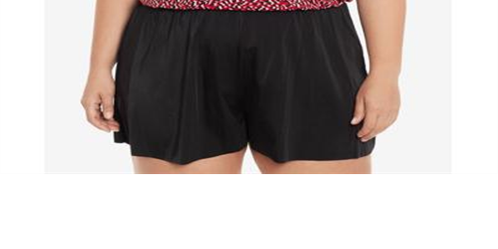 Swim Solutions Women's Plus Printed Baby Spice Double Strap Tummy Control Romper Swimsuit Red Size 22W