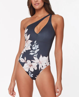 Sanctuary Women's Night in the Jungle Asymmetrical One Piece Swimsuit Black Size Large