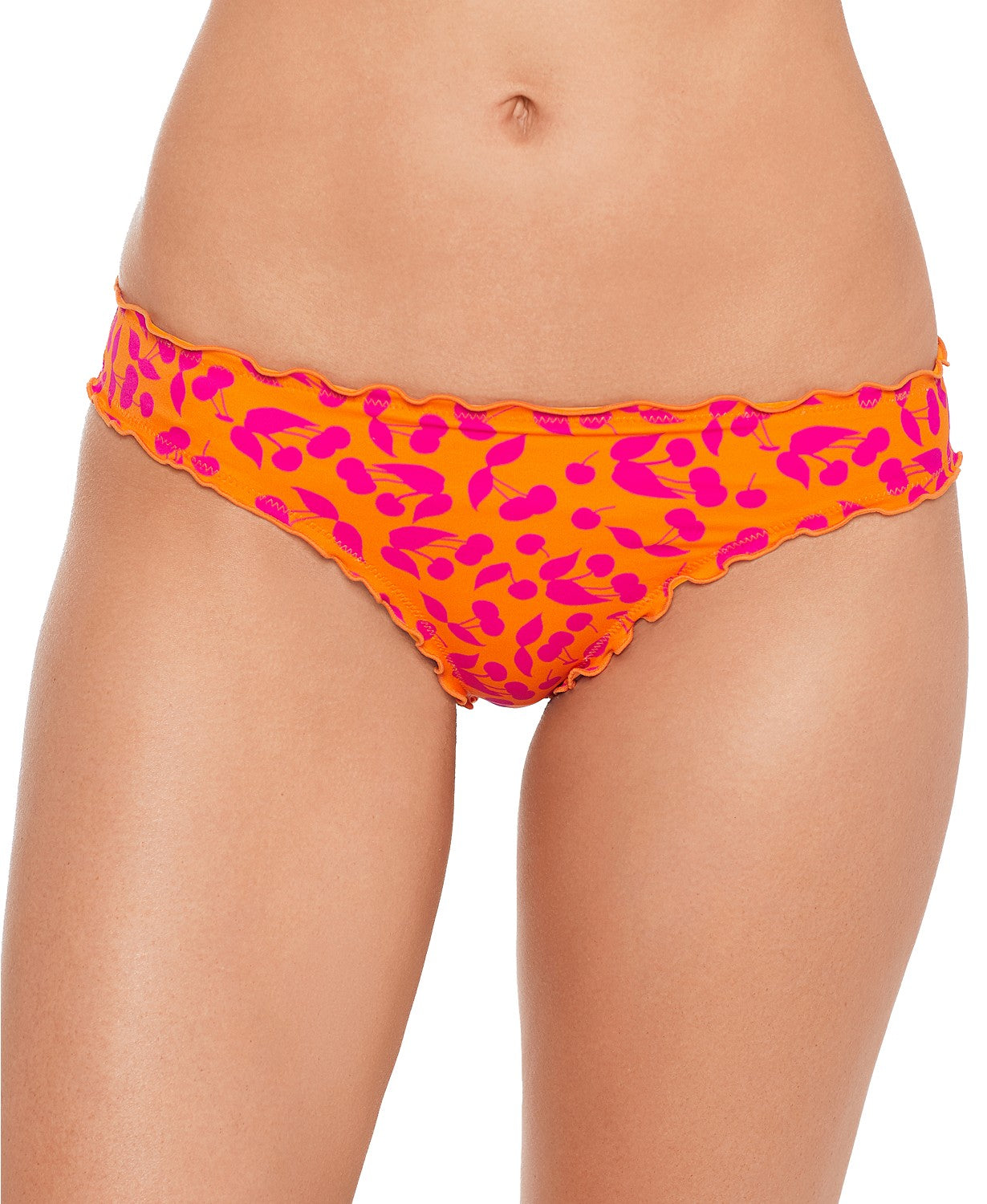 Salt + Cove Women's Cherry on Top Ruffled Hipster Bikini Swim Bottom Orange Size Large