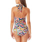 Anne Cole Women's Paisley Stretch Push up Cut Out Tie Lined Full Coverage Ring High Neck One Piece Swimsuit Red Size 12