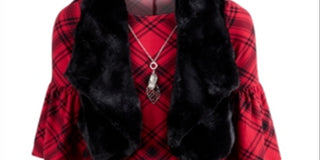 Sequin Hearts Big Girl's 3 Pc Faux Fur Vest Plaid Dress & Necklace Set Black Size 16