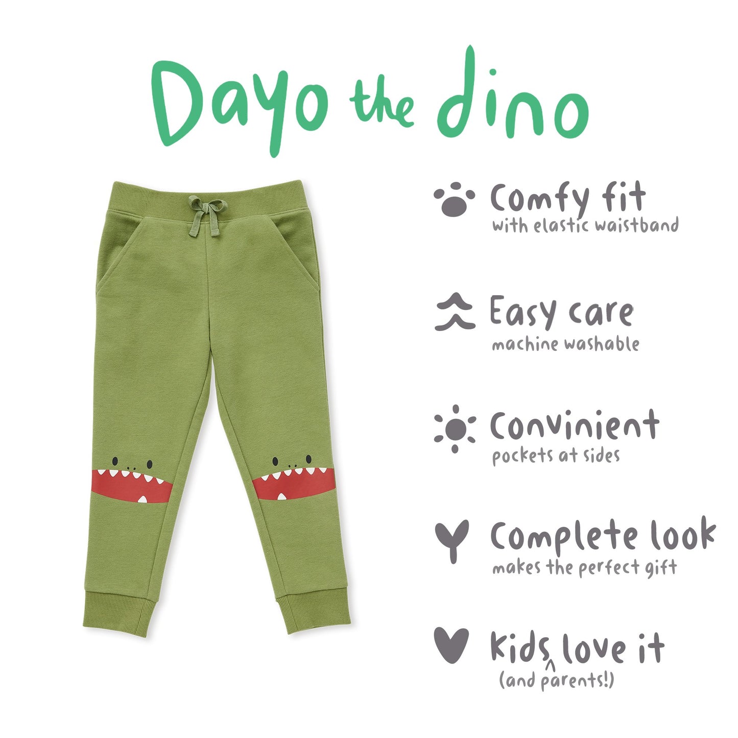 Cubcoats Big Boy's Dayo the Dinosaur Joggers Green