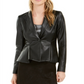 Bar III Women's Faux Leather Peplum Jacket Black Size 6