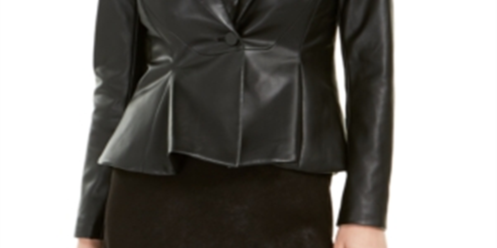 Bar III Women's Faux Leather Peplum Jacket Black Size 6