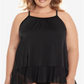 Swim Solutions Women's Plus Pleated Tankini Top Swimsuit Black