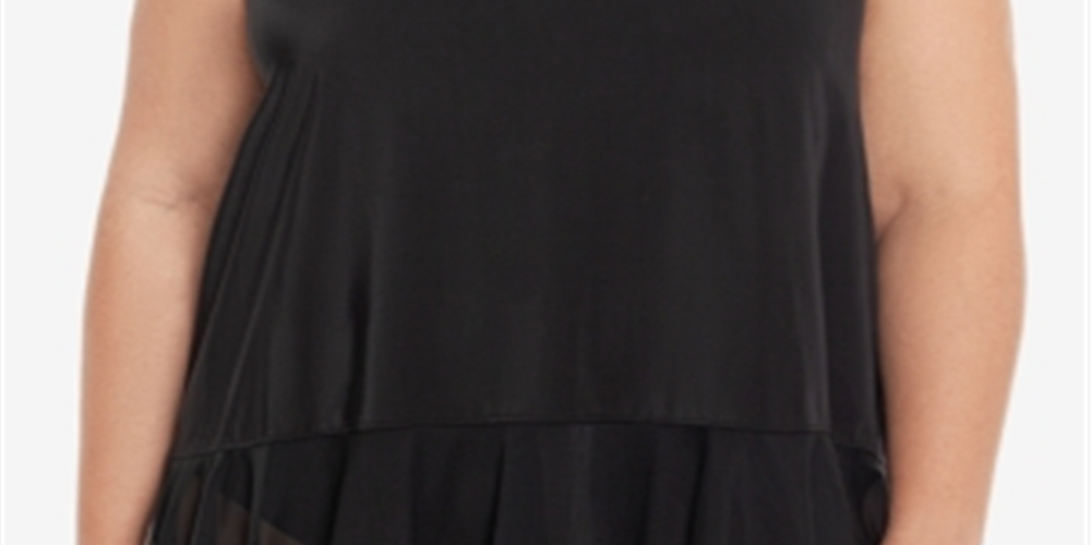 Swim Solutions Women's Plus Pleated Tankini Top Swimsuit Black