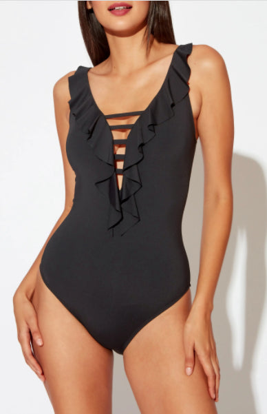 Bleu Rod Beattie Women's Lace Down One Piece Swimsuit Black