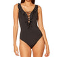 Bleu Rod Beattie Women's Lace Down One Piece Swimsuit Black