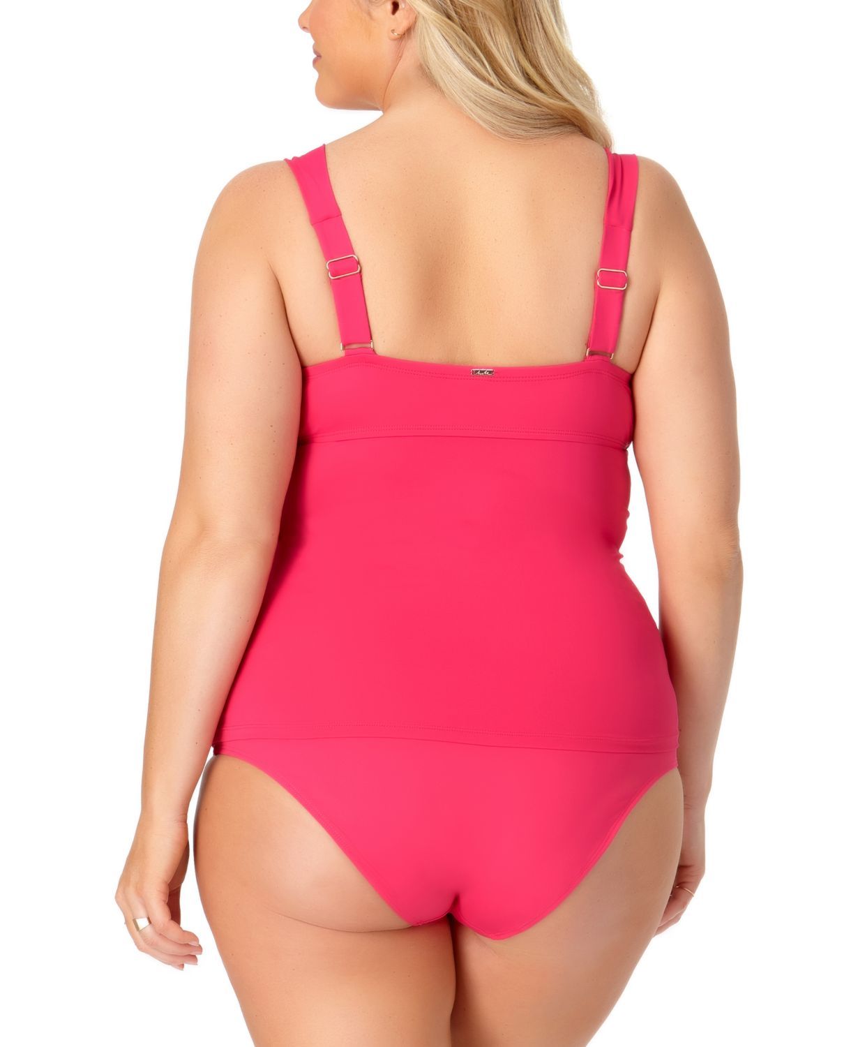 Anne Cole Women's Stretch Lined Removable Cups Adjustable Twist Front Tankini Swimsuit Top Pink Size16W