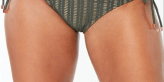 Bar III Women's Crochet Side Tab Hipster Bikini Swim Bottom Green