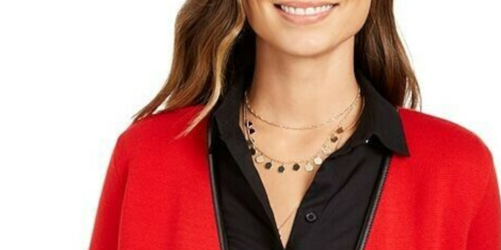 Charter Club Women's Color Block Long Sleeve Open Cardigan T-Shirt Sweater Red Size Petite Small