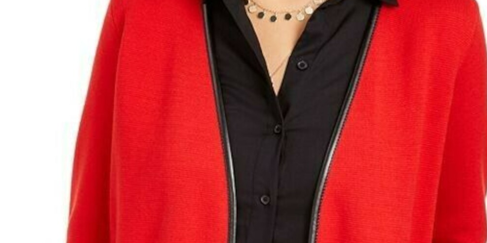 Charter Club Women's Color Block Long Sleeve Open Cardigan T-Shirt Sweater Red Size Petite Small