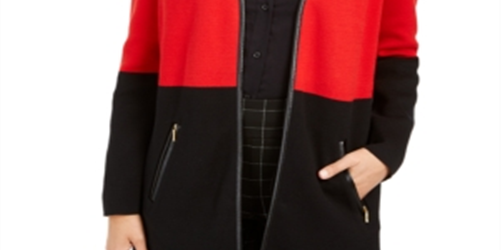Charter Club Women's Color Block Long Sleeve Open Cardigan T-Shirt Sweater Red Size Petite Small