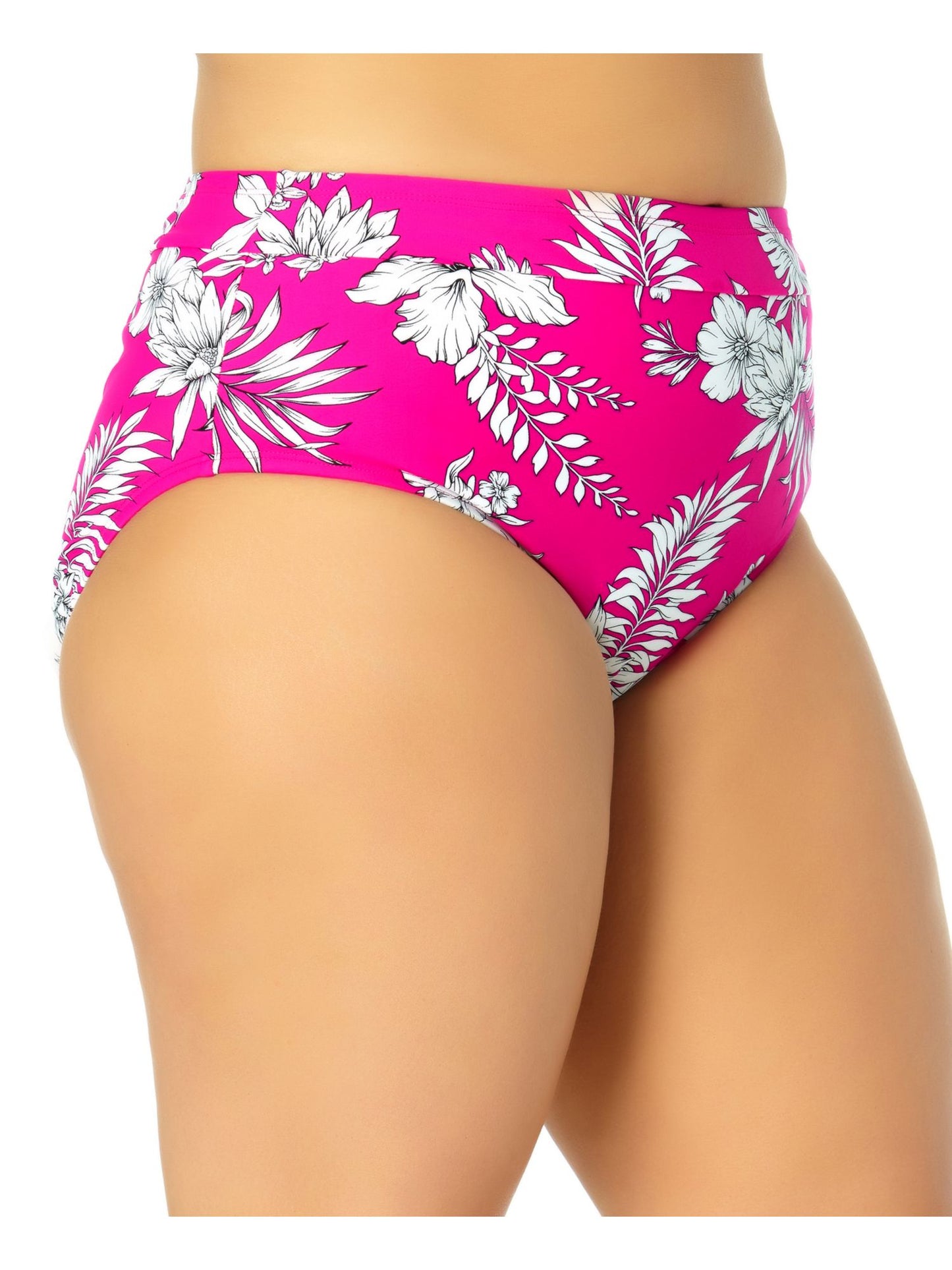 California Waves Women's Stretch Banded Lined Bikini Moderate Coverage High Waisted Swimsuit Bottom Pink Size 3-22/24