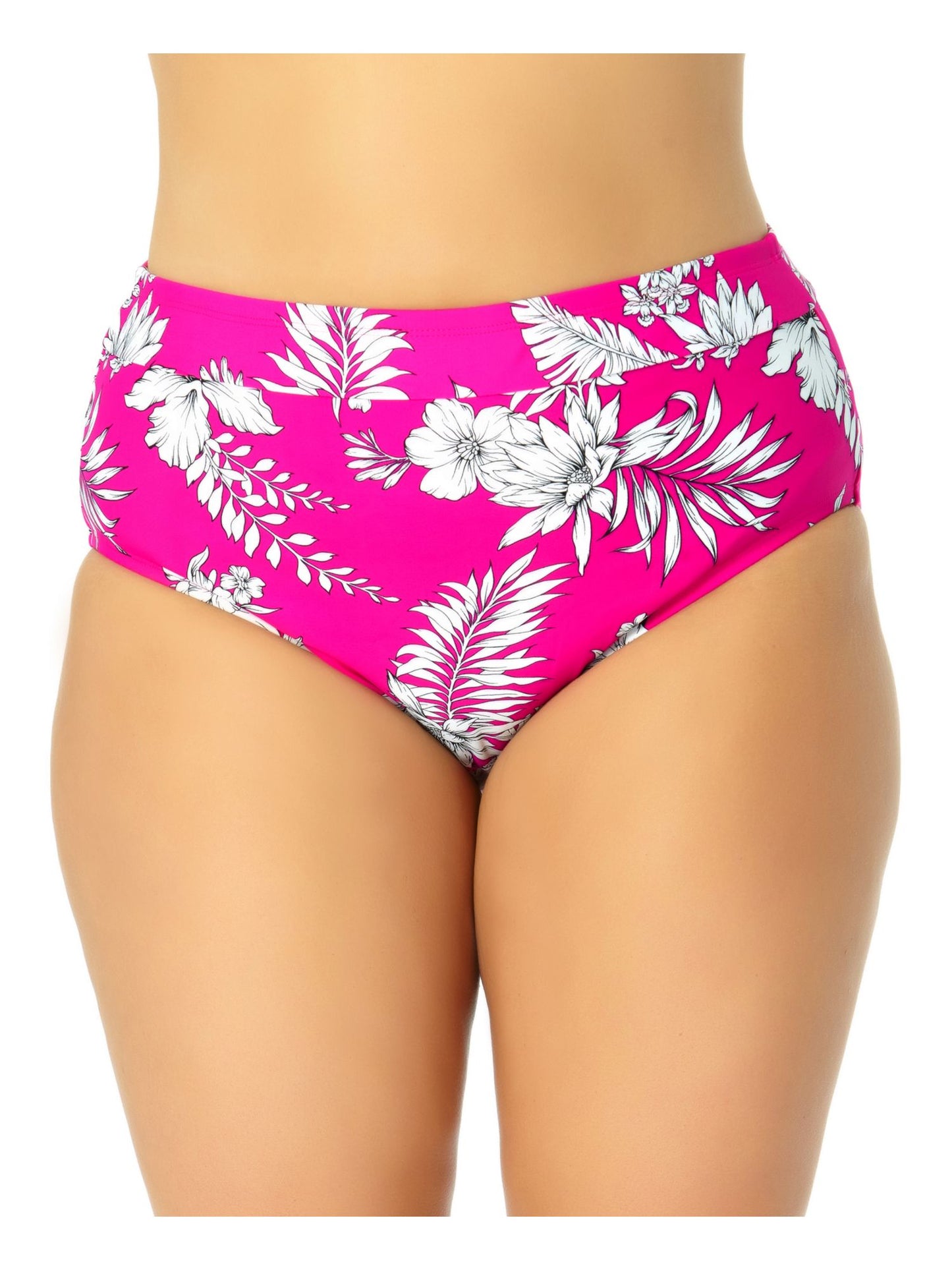 California Waves Women's Stretch Banded Lined Bikini Moderate Coverage High Waisted Swimsuit Bottom Pink Size 3-22/24