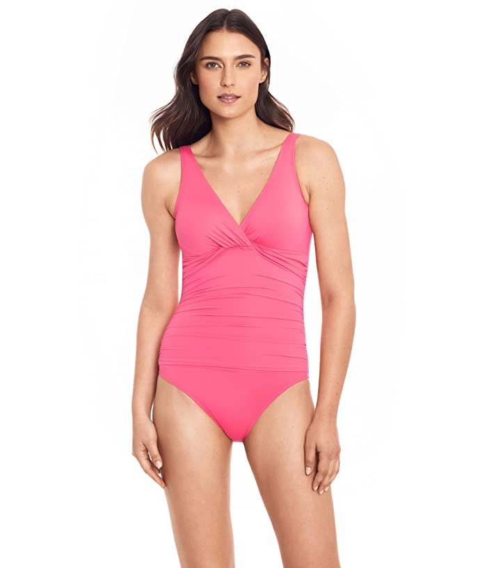 Ralph Lauren Women's Beach Club Solids Twist One Piece Swimsuit Pink Size 14