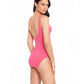 Ralph Lauren Women's Beach Club Solids Twist One Piece Swimsuit Pink Size 14