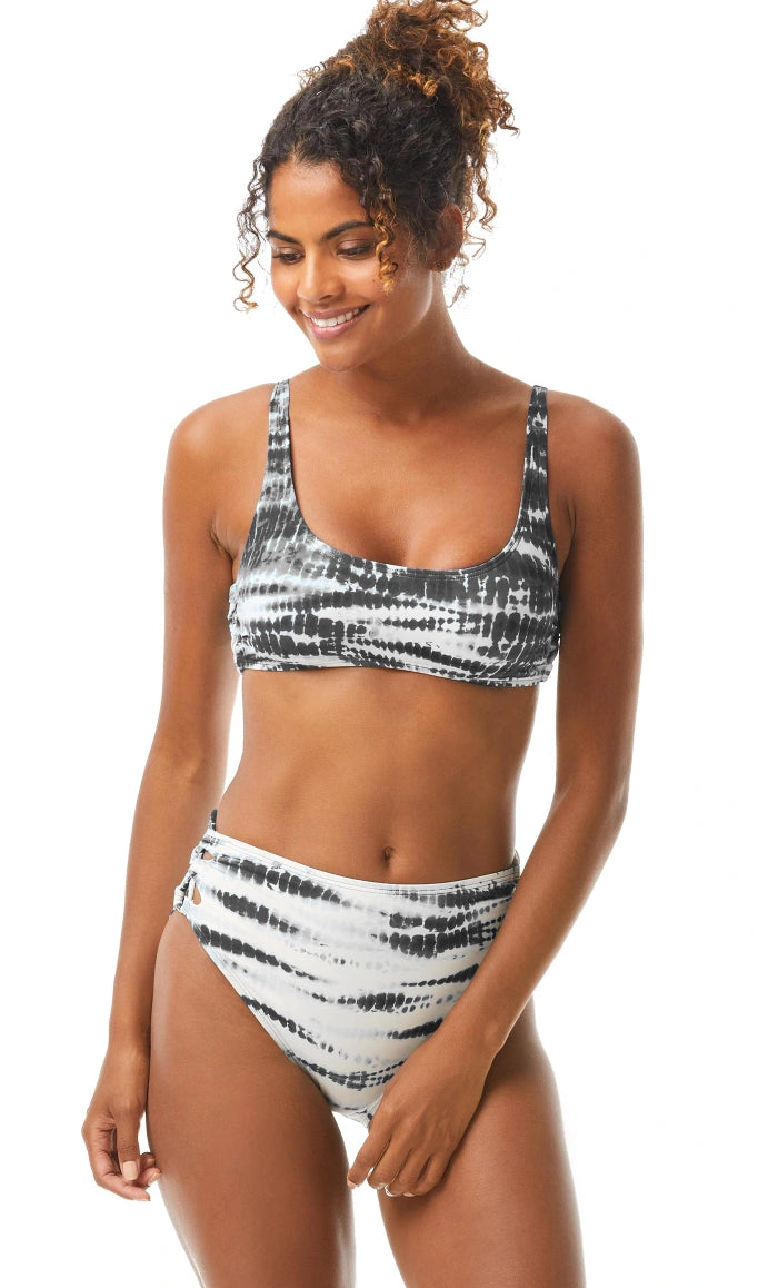 Vince Camuto Women's Tie Dye Stretch Lined Full Coverage Strappy High Waisted Swimsuit Bottom Black Size Medium