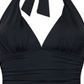 Ralph Lauren Women's Tummy Control Ruched Tie V Neck Molded Cup Adjustable Beach Club Halter Tankini Swimsuit Top Black