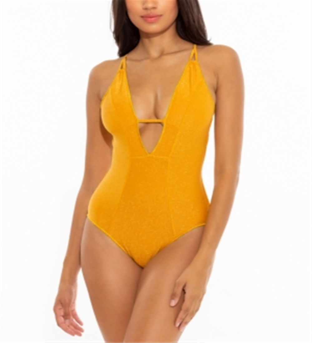 Becca Women's Madison Plunge One Piece Swimsuit Yellow Size Small