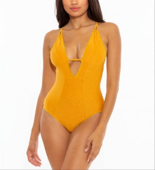 Becca Women's Madison Plunge One Piece Swimsuit Yellow Size Small