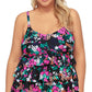 Island Escape Women's Plus Tiered Tankini Top Swimsuit Black Size 20W