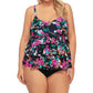 Island Escape Women's Plus Tiered Tankini Top Swimsuit Black Size 20W