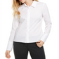 Calvin Klein Women's X Fit Slim Fit Long-Sleeve Button up Blouse White Size Small
