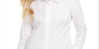 Calvin Klein Women's X Fit Slim Fit Long-Sleeve Button up Blouse White Size Small