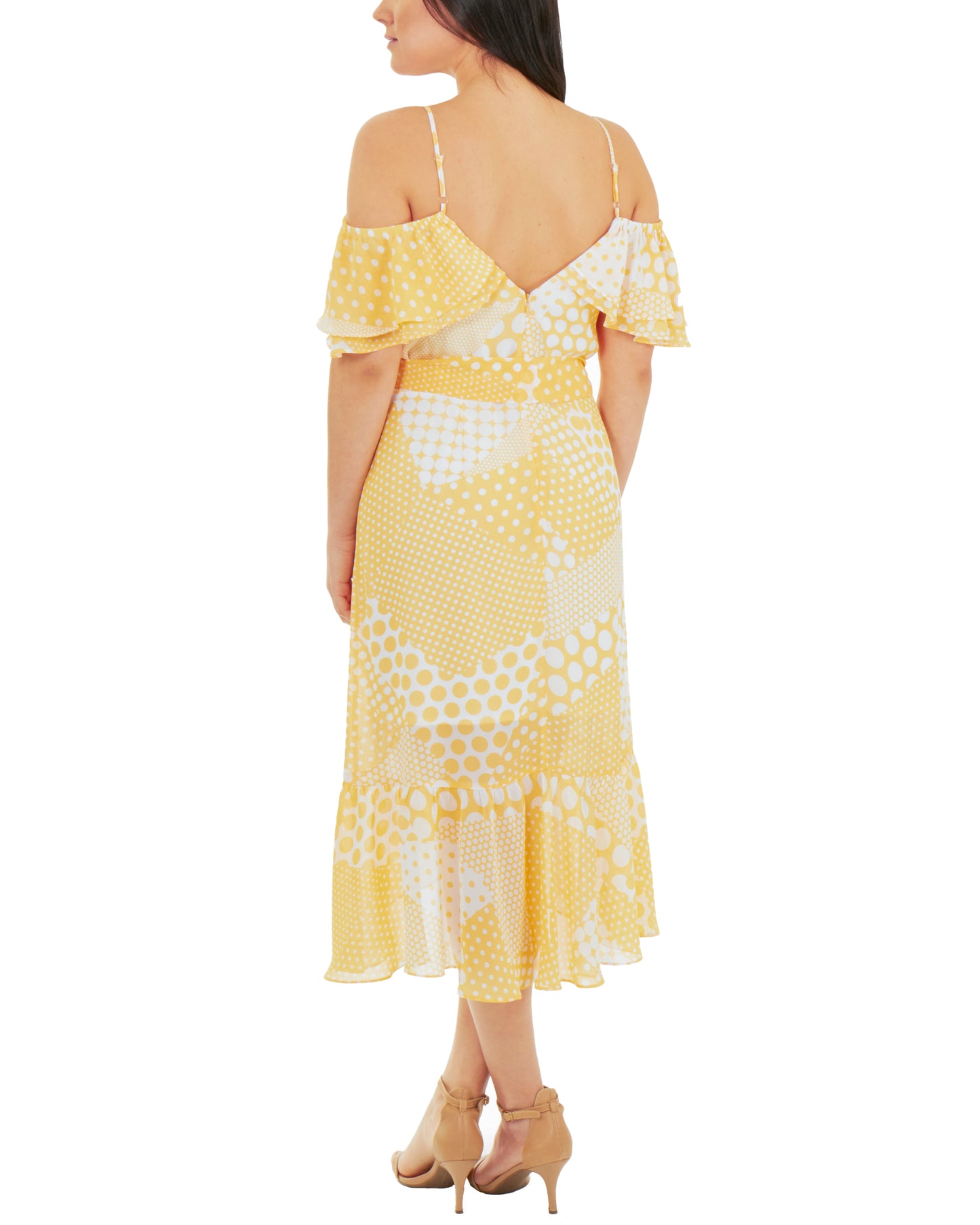 NY Collection Women's Ruffled Cold Shoulder Dress Yellow Size 14