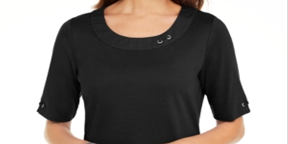 Karen Scott Women's Cotton Ring Top Black Size X-Small