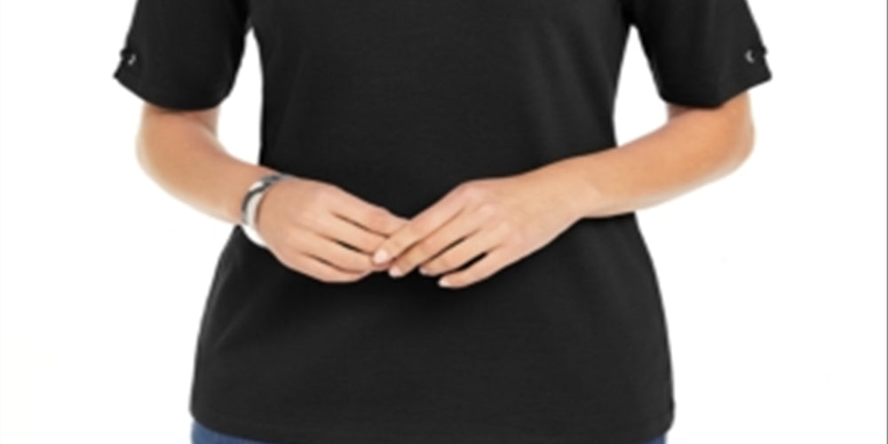 Karen Scott Women's Cotton Ring Top Black Size X-Small