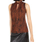 Bar III Women's Animal Print Mock Neck Keyhole Top Brown Size Medium