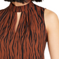Bar III Women's Animal Print Mock Neck Keyhole Top Brown Size Medium