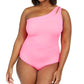 Becca Women's Trendy Plus Color Code One Shoulder One Piece Swimsuit Pink Size  2X